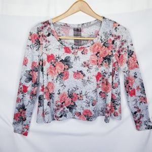 ::SALE::  Moon Collection - Gray & Coral Floral Long Sleeve Crop Sweater